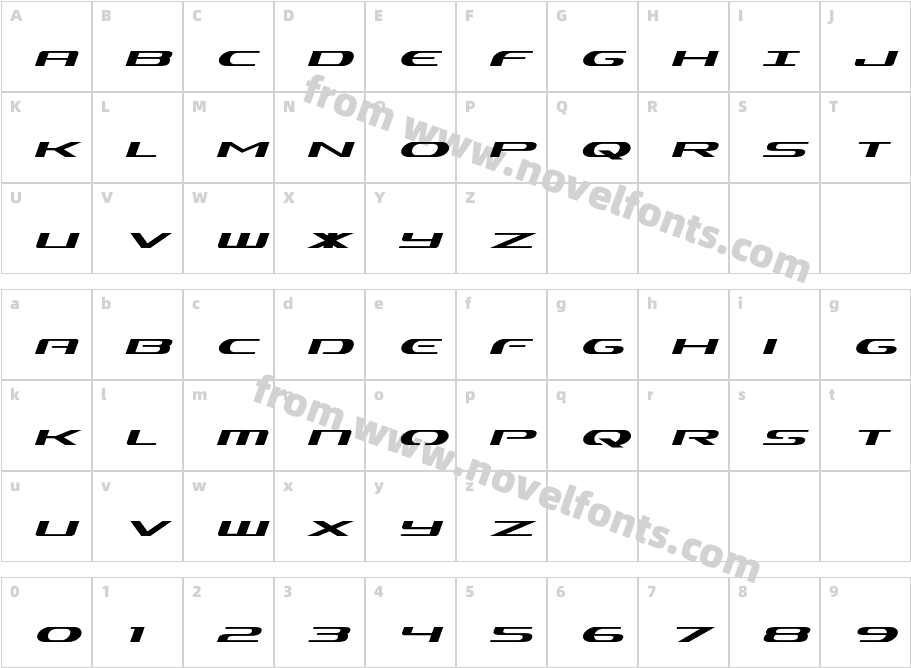 Alpha Men Expanded ItalicCharacter Map