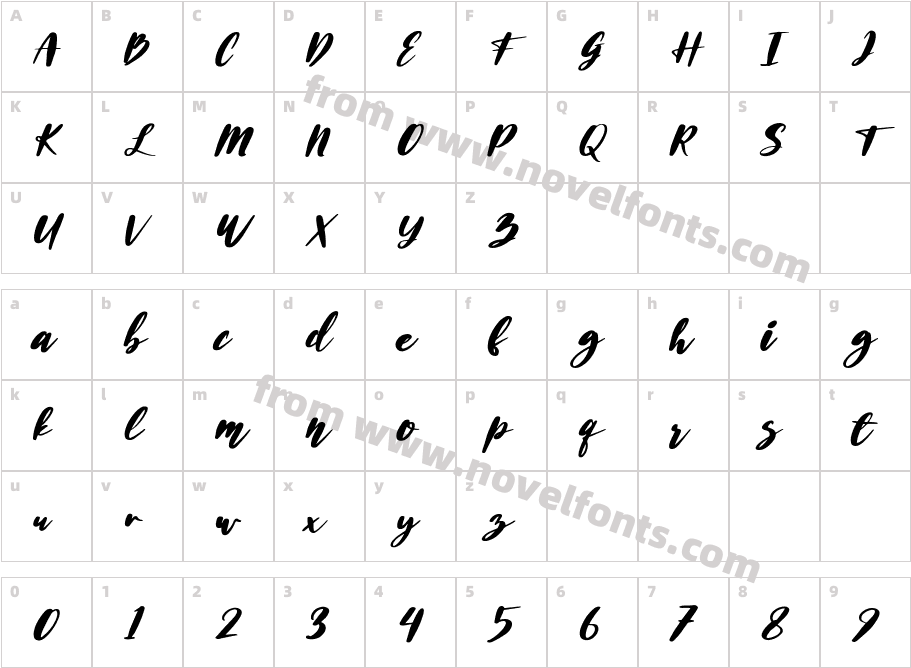 HuseinScript-RegularItalicCharacter Map