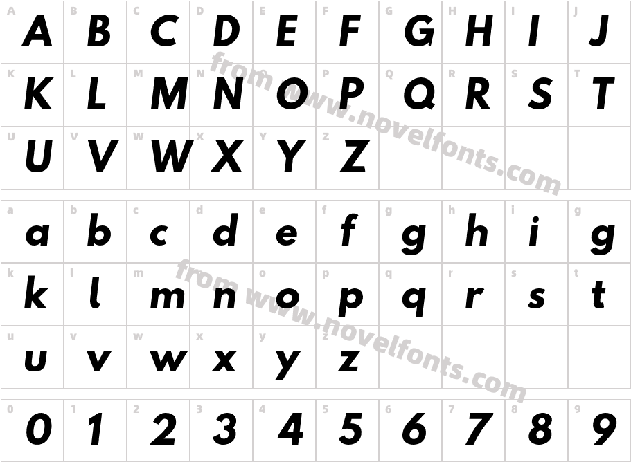 Hussar Bold Oblique OneCharacter Map