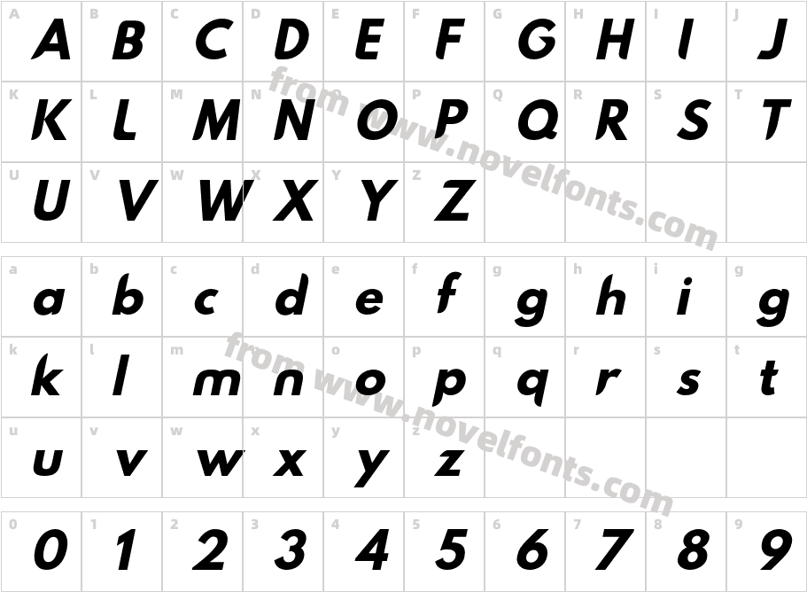 Hussar Nova Bold ItalicCharacter Map