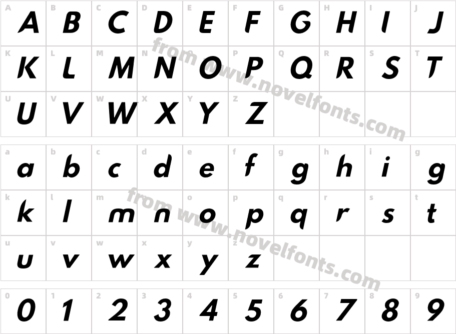 Hussar Nova Regular ItalicCharacter Map