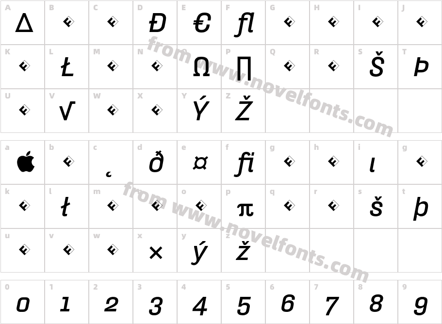 HydraText-BoldItalicExpertCharacter Map