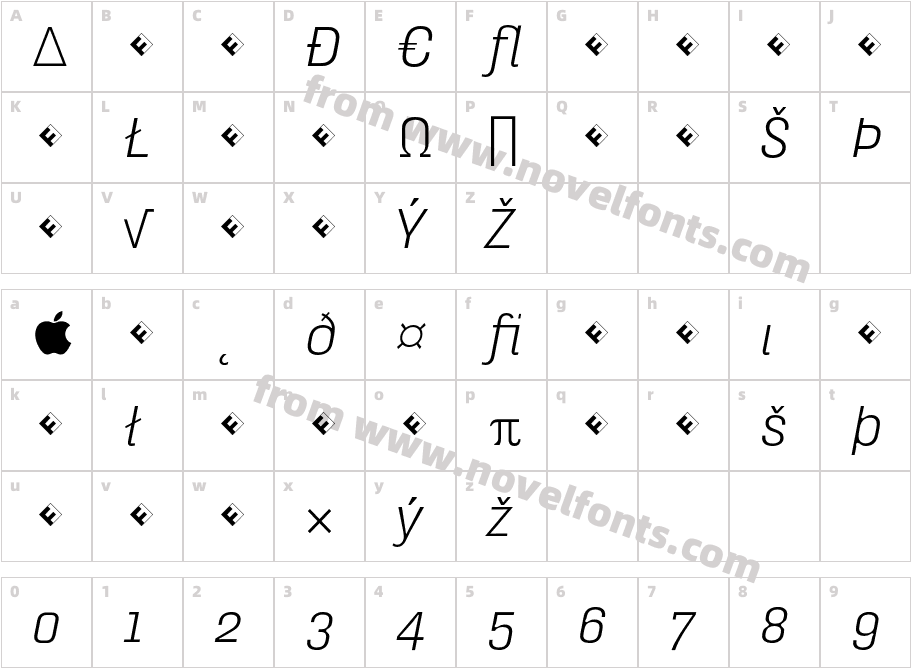 HydraText-LightItalicExpertCharacter Map