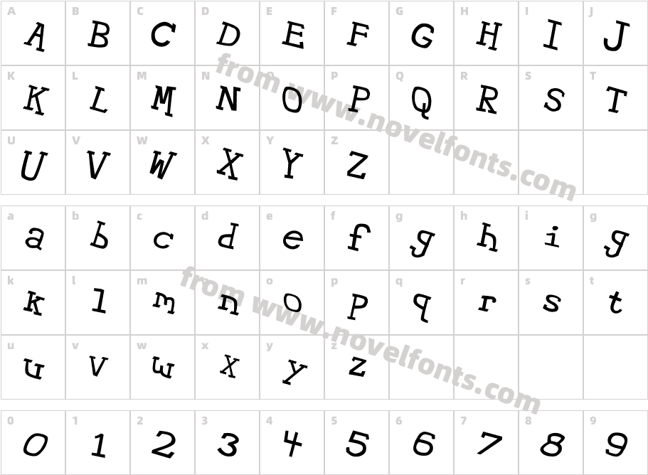 Hypewriter ItalicCharacter Map