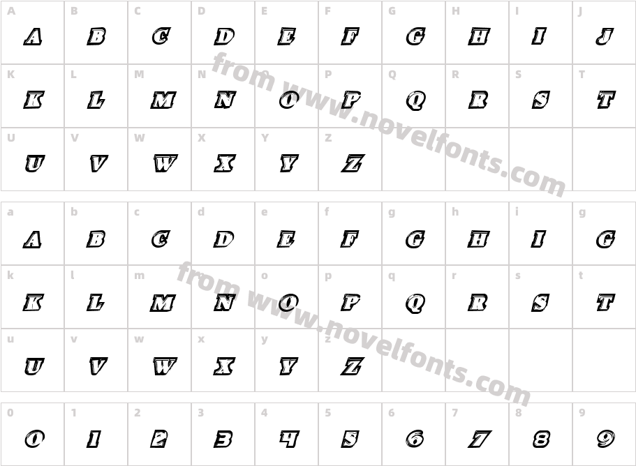 Icebox Art Staggered ItalicCharacter Map