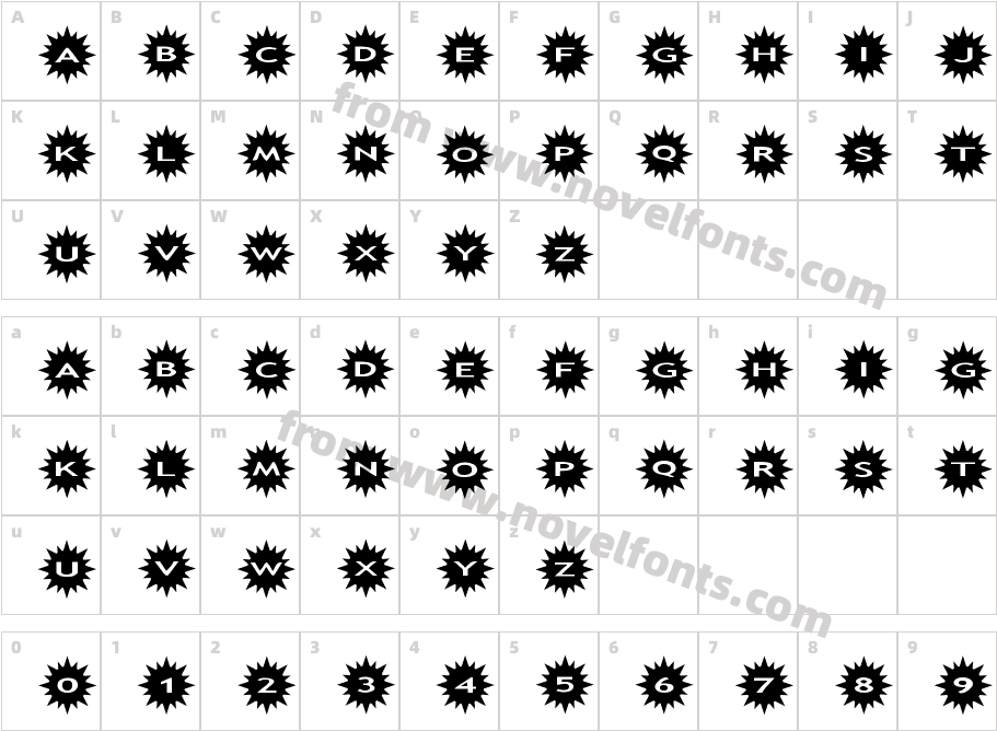 AlphaShapes sunshineCharacter Map