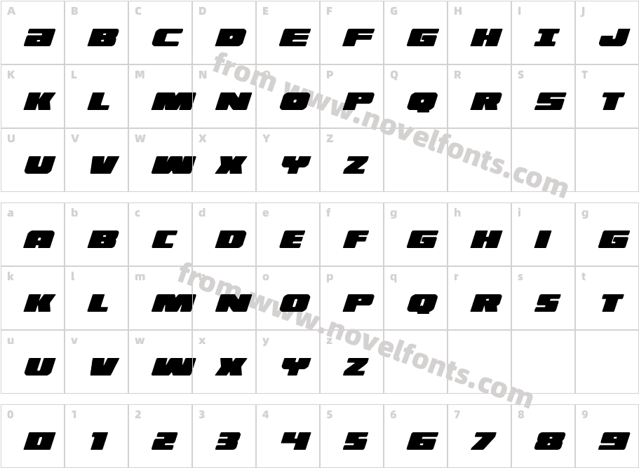 Illumino Extra-Condensed ItalicCharacter Map