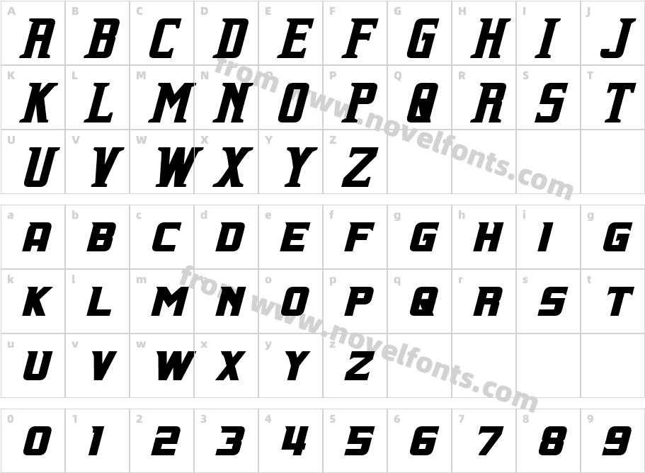 Indiana Bold ItalicCharacter Map