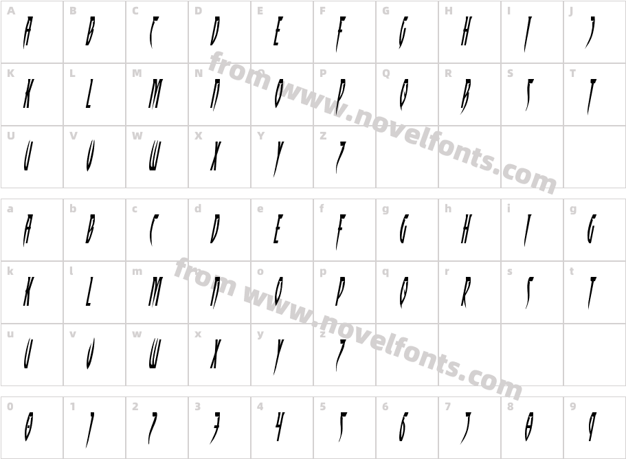 Inhumanity Condensed ItalicCharacter Map