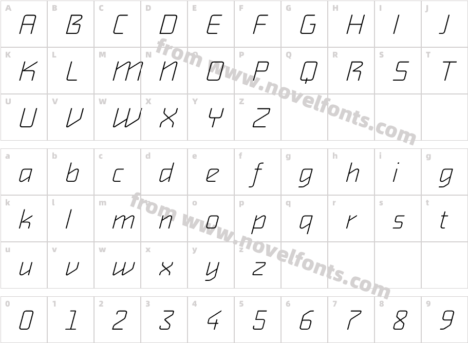 AlphavilleThin-ObliqueCharacter Map