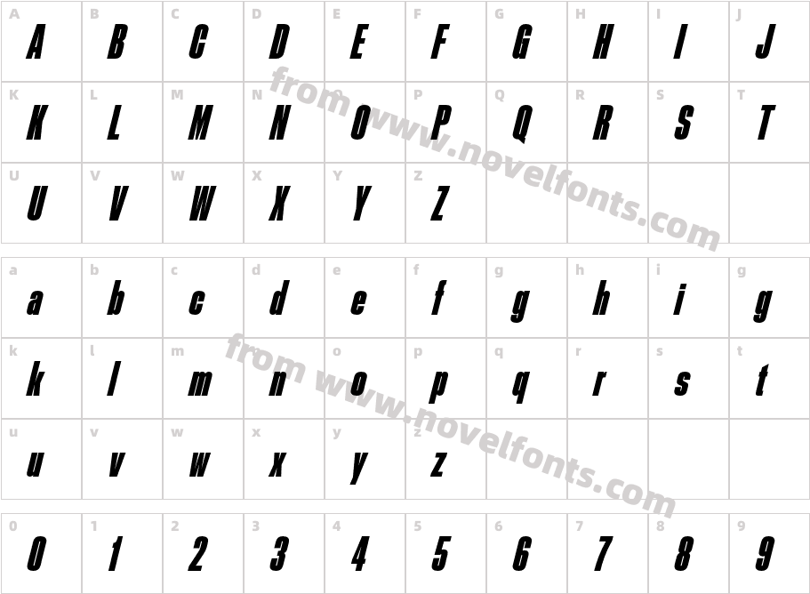 Staff XXX Condensed Test Bold ItalicCharacter Map