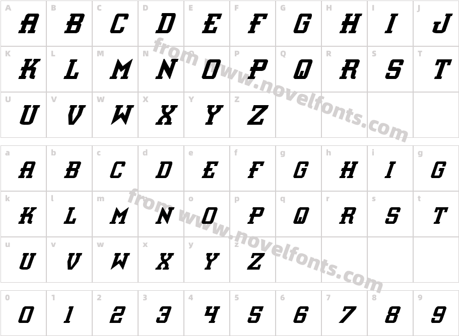 Interceptor Condensed ItalicCharacter Map