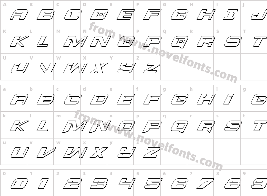 Interdiction 3D ItalicCharacter Map