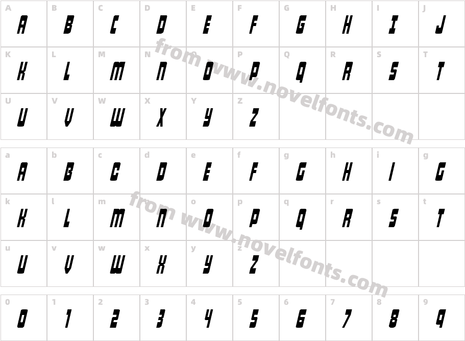 Isomorph Expanded ItalicCharacter Map