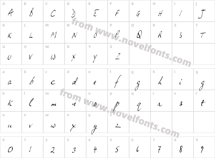 JP Hand SlantedCharacter Map