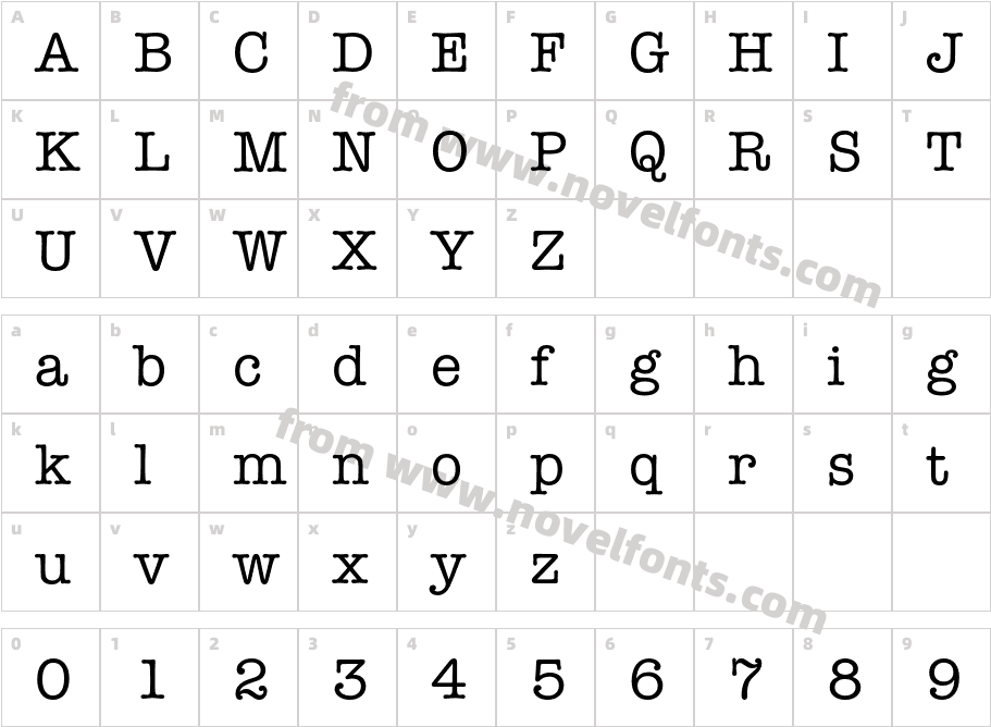 AmTypewriterEFCharacter Map