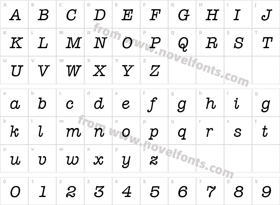 AmTypewriterMdITC-ItalicCharacter Map