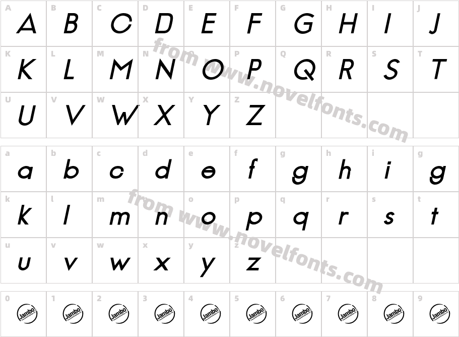 Jambetica-BoldItalicCharacter Map