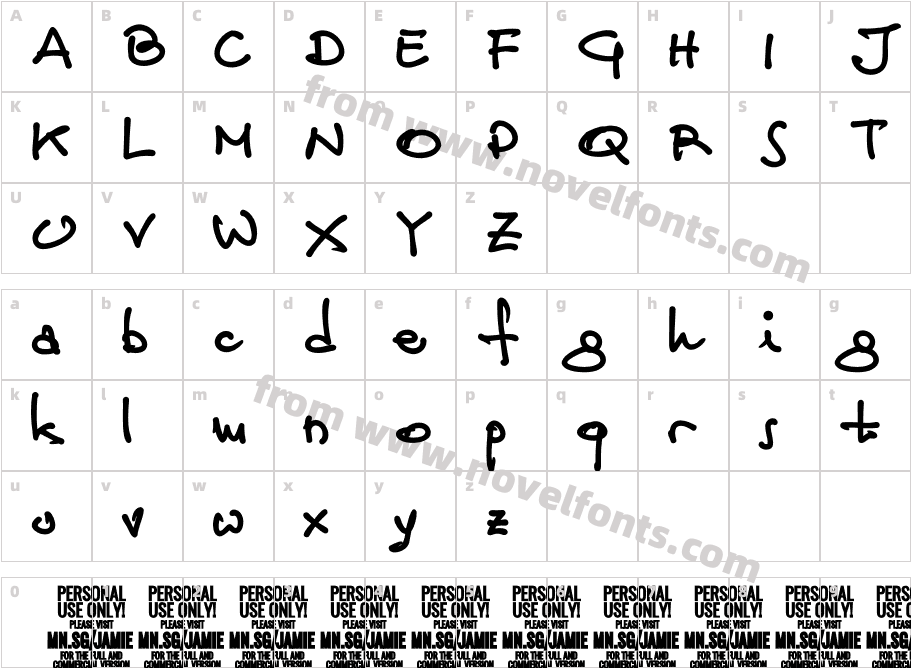 Jamie Handwriting Bold PERSONALCharacter Map