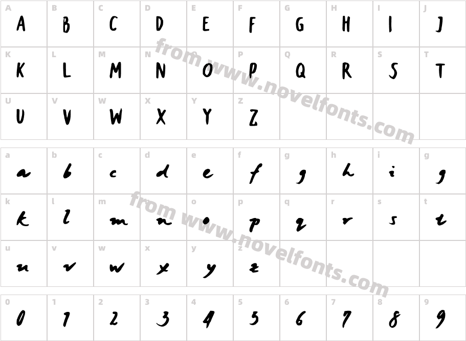 JaniceHandBoldCharacter Map