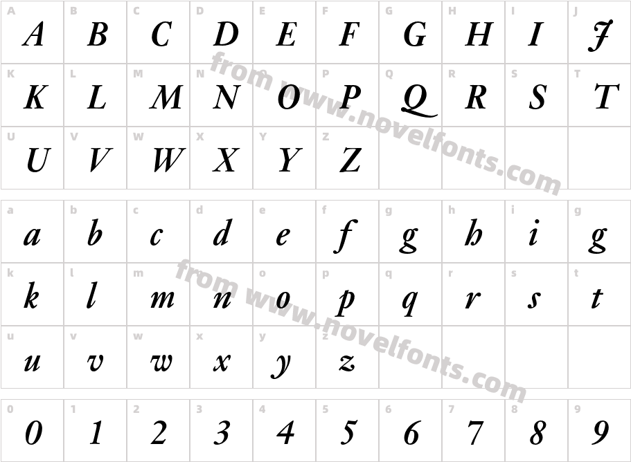 JansonMTStd-BoldItalicCharacter Map