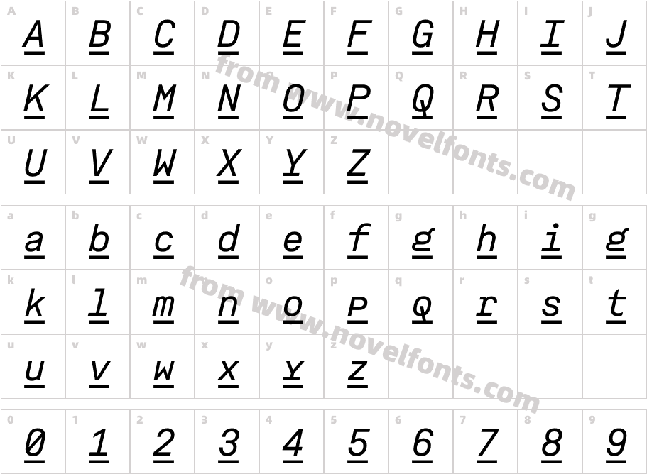 ASMS Regular ItalicCharacter Map