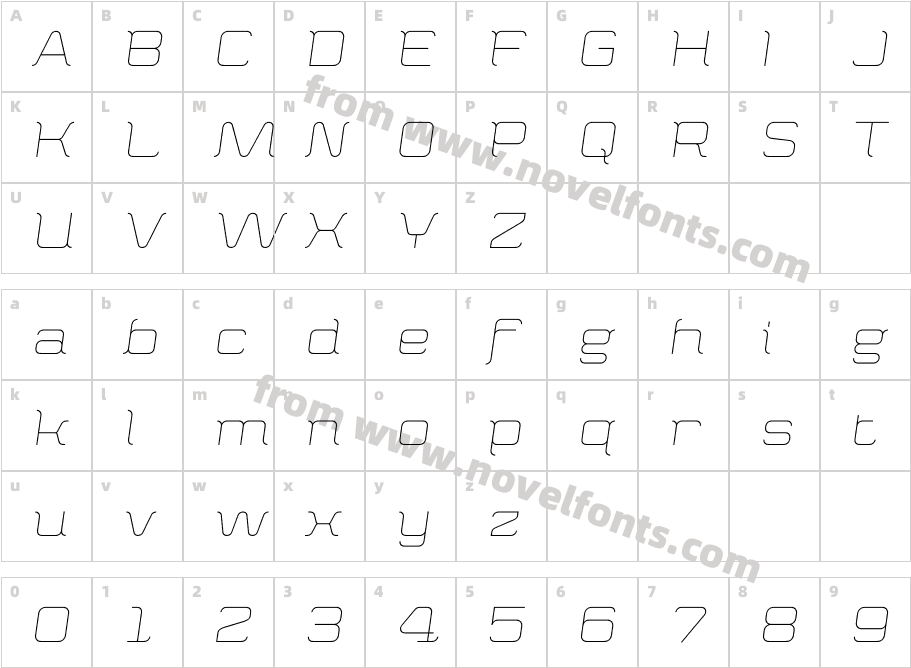 Abia 4F Wide Thin ItalicCharacter Map
