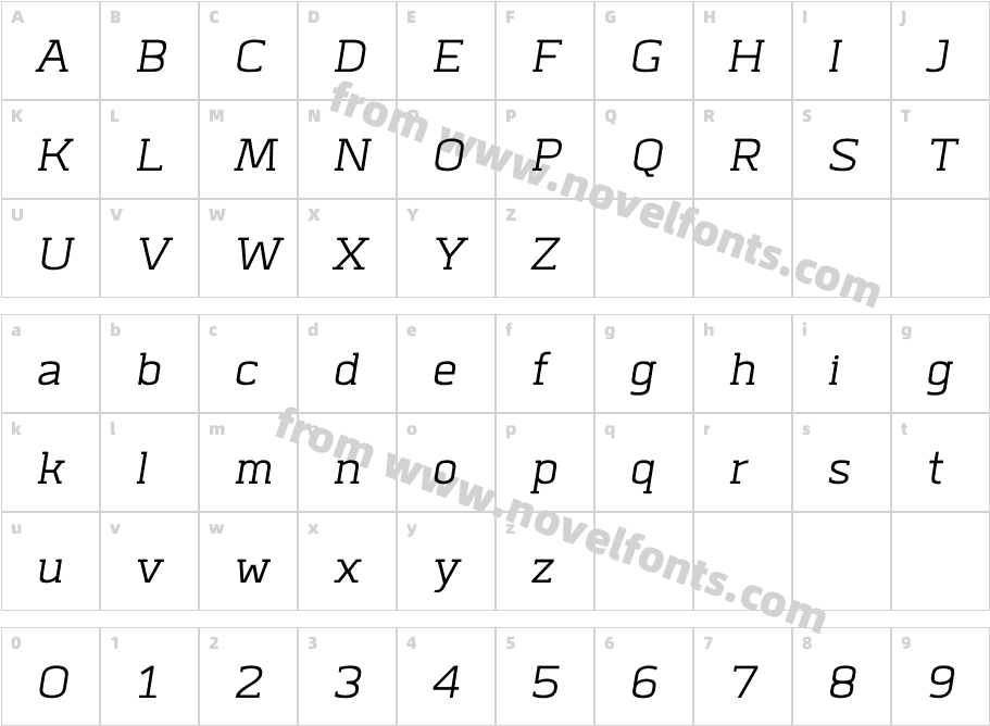 Abula Extralight ObliqueCharacter Map