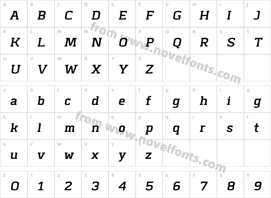 Abula ObliqueCharacter Map