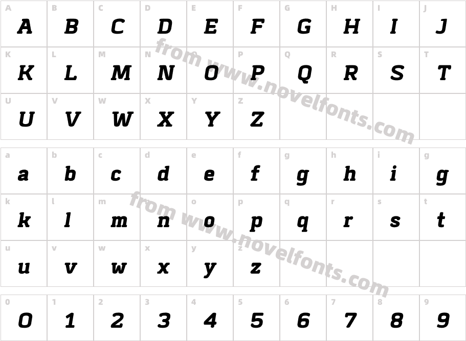 Abula Organic Black ObliqueCharacter Map