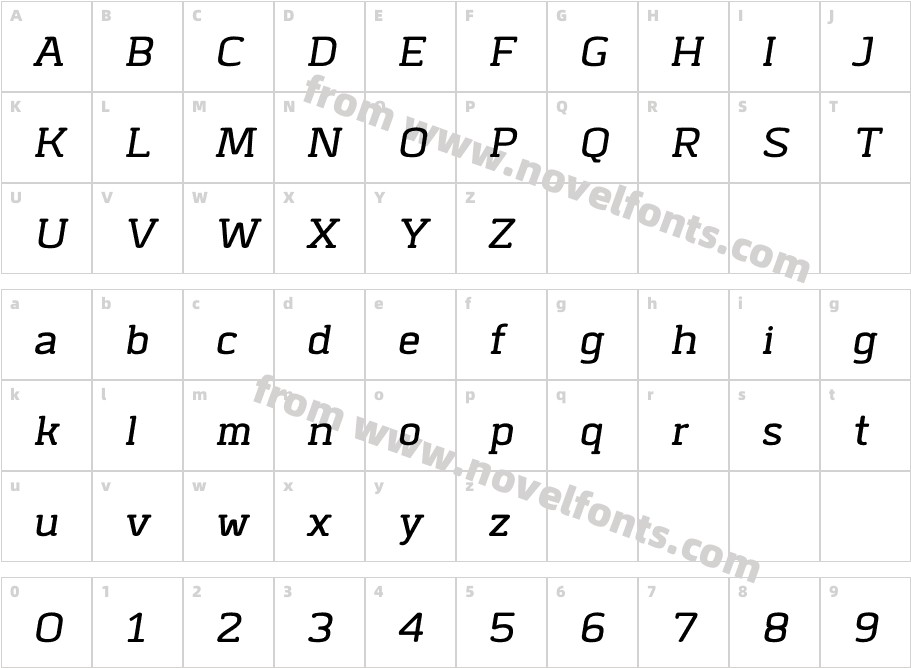 Abula Organic Light ObliqueCharacter Map