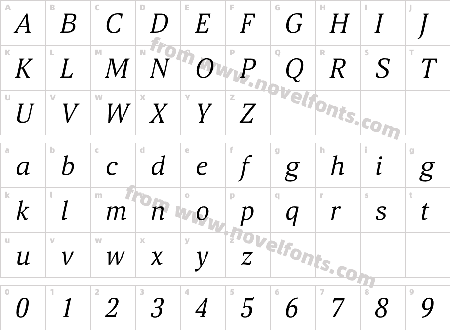 Aelita Book ItalicCharacter Map