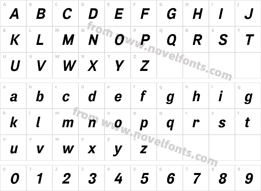 Air Bold ObliqueCharacter Map
