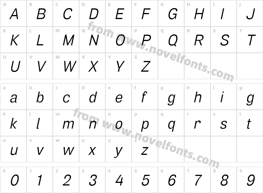 Air Regular ObliqueCharacter Map