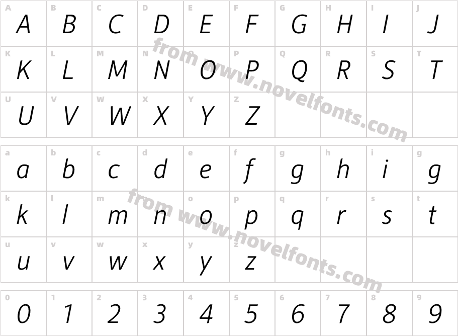 Alber New Light ItalicCharacter Map