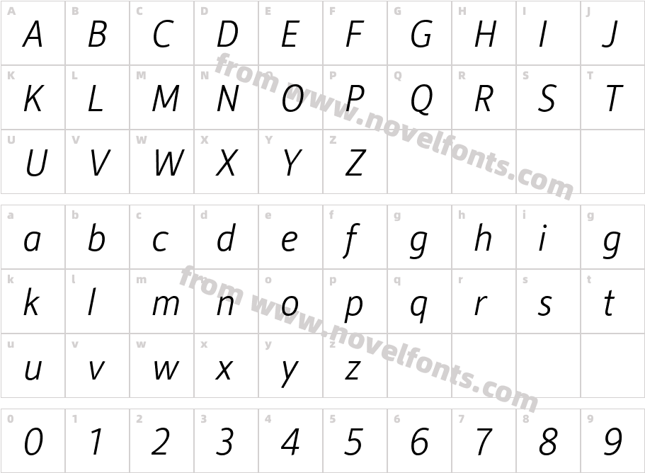 Alber New Light ItalicCharacter Map