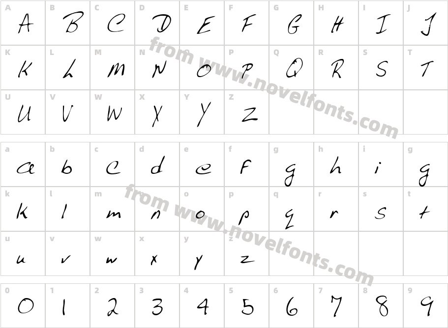 Alvins Hand RegularCharacter Map