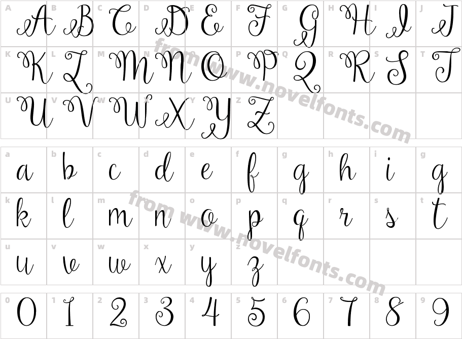 Amelia Script RegularCharacter Map