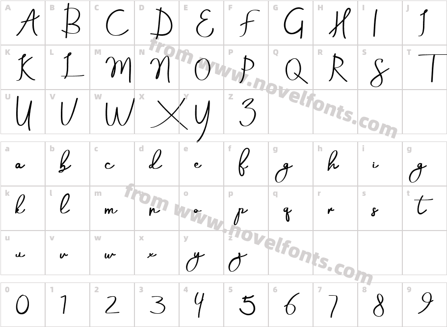 Aneisha Script BoldCharacter Map