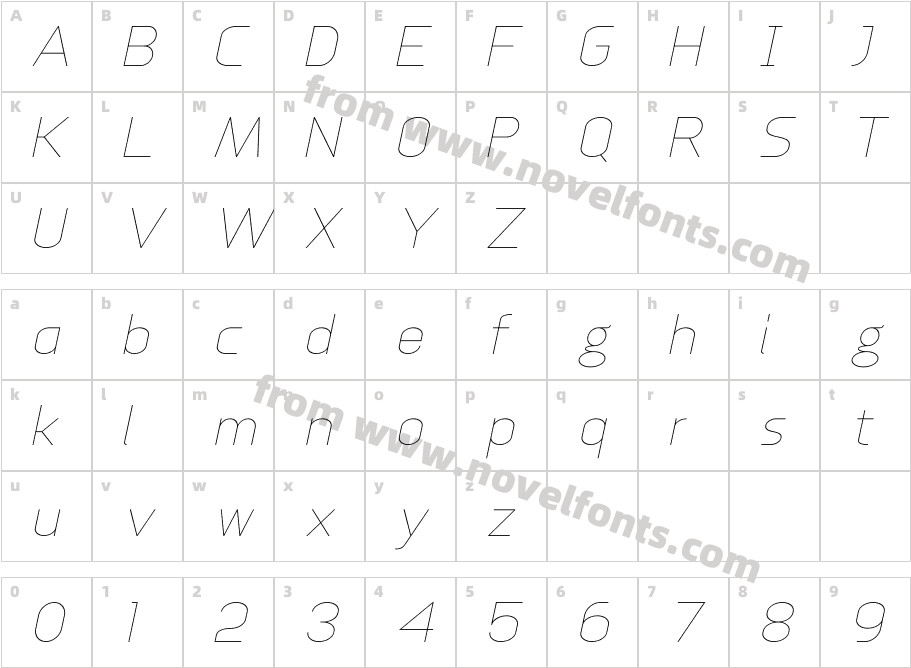 Anikka Sans Extra Light ItalicCharacter Map