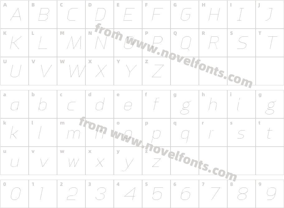 Anikka Sans Thin ItalicCharacter Map