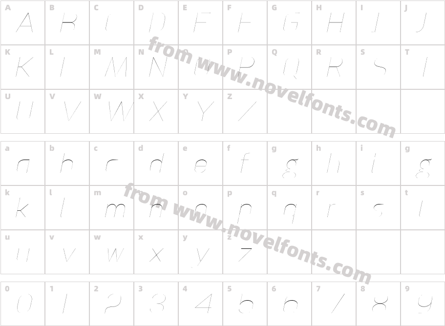 Anikka Sans Thin ItalicCharacter Map
