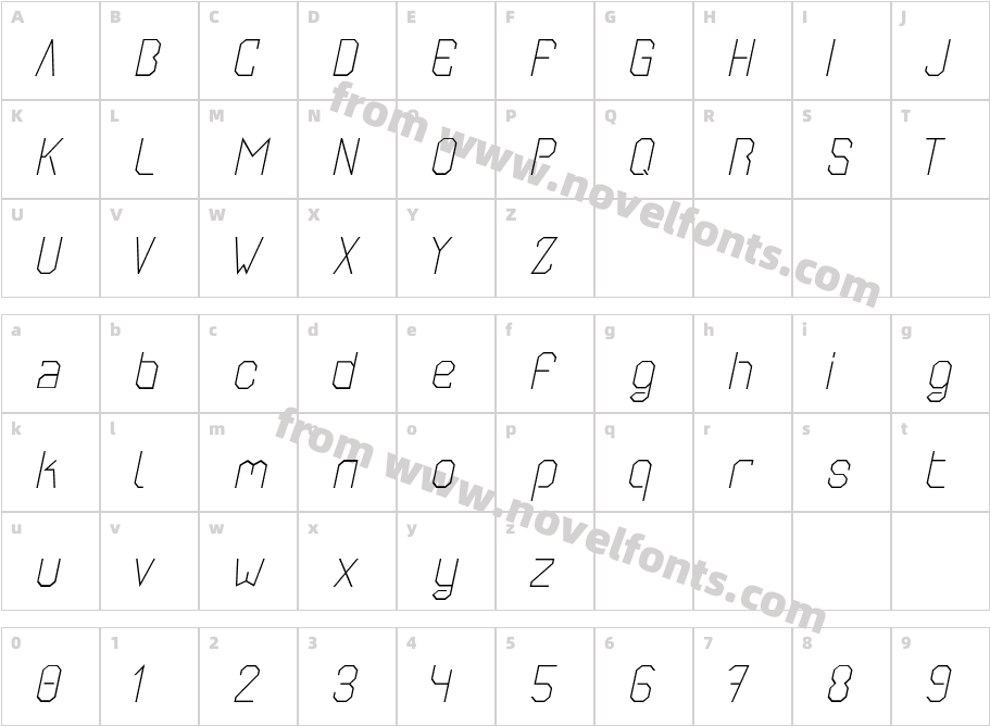 Anxiolytic Regular ItalicCharacter Map
