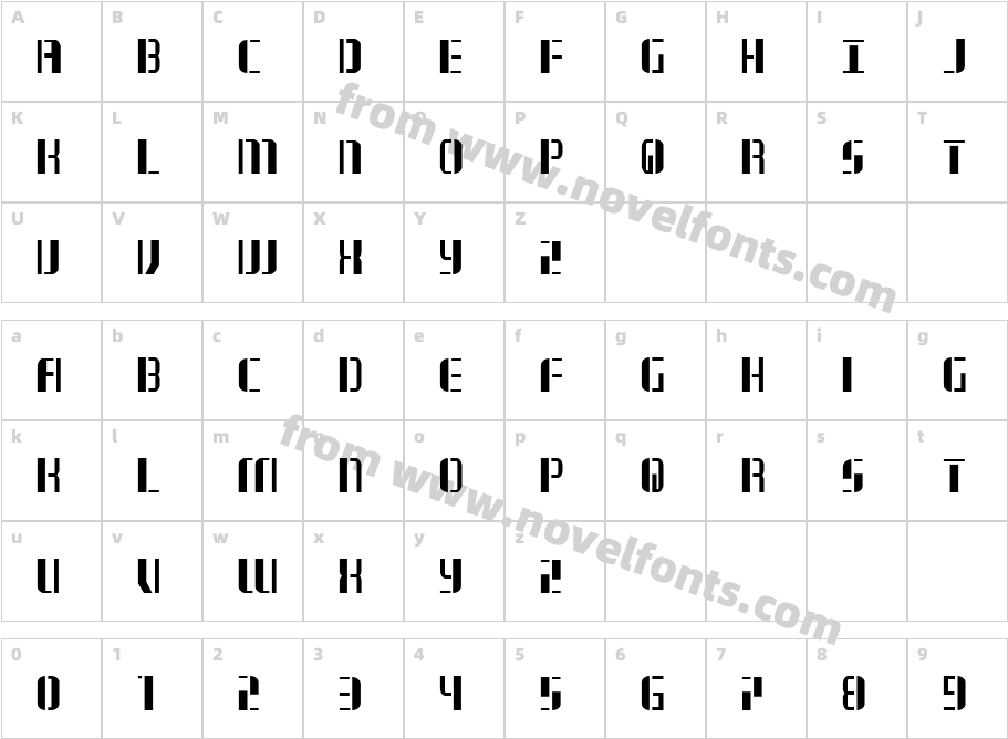 Jetway CondensedCharacter Map