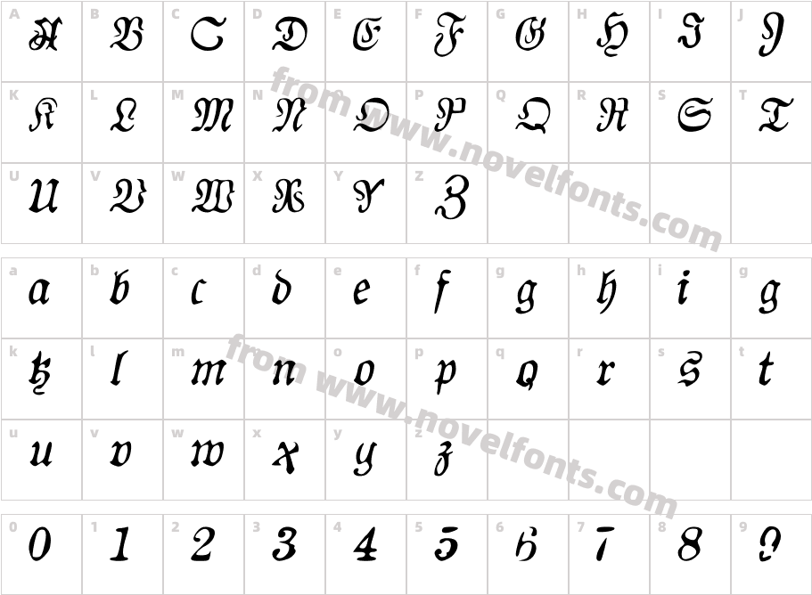 Auld Magick ItalicCharacter Map