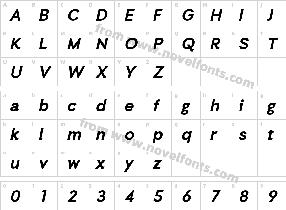 Auxilia Bold ObliqueCharacter Map
