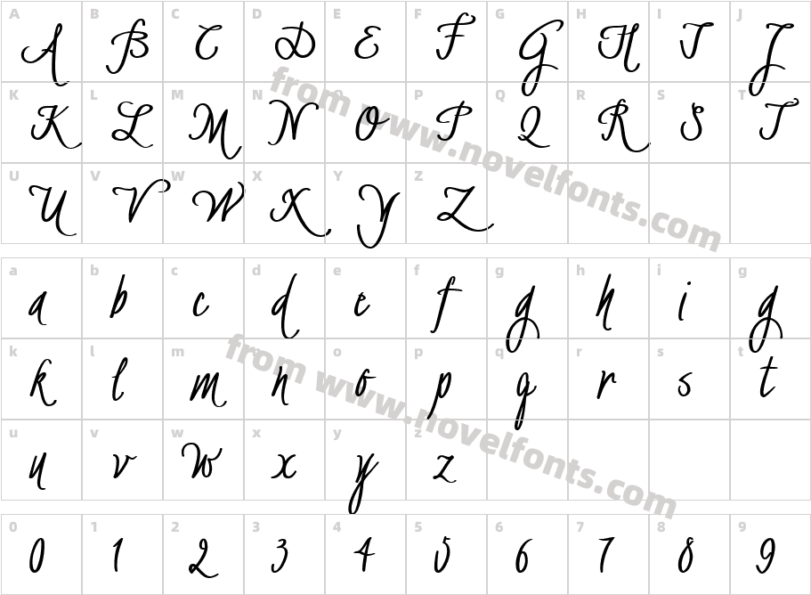 Bachelor Script Regular 3Character Map