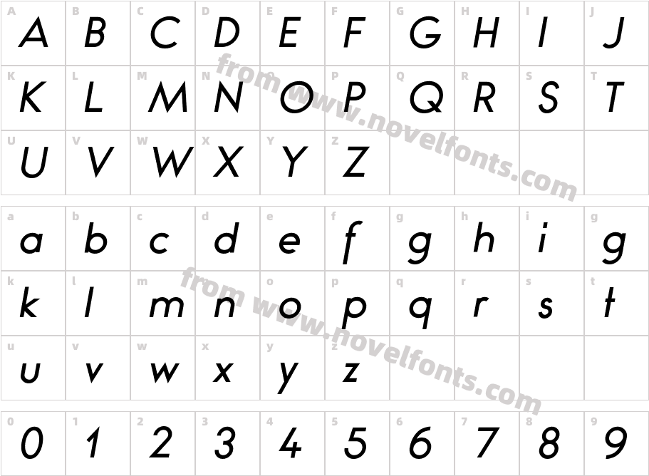 Bambino Regular ItalicCharacter Map