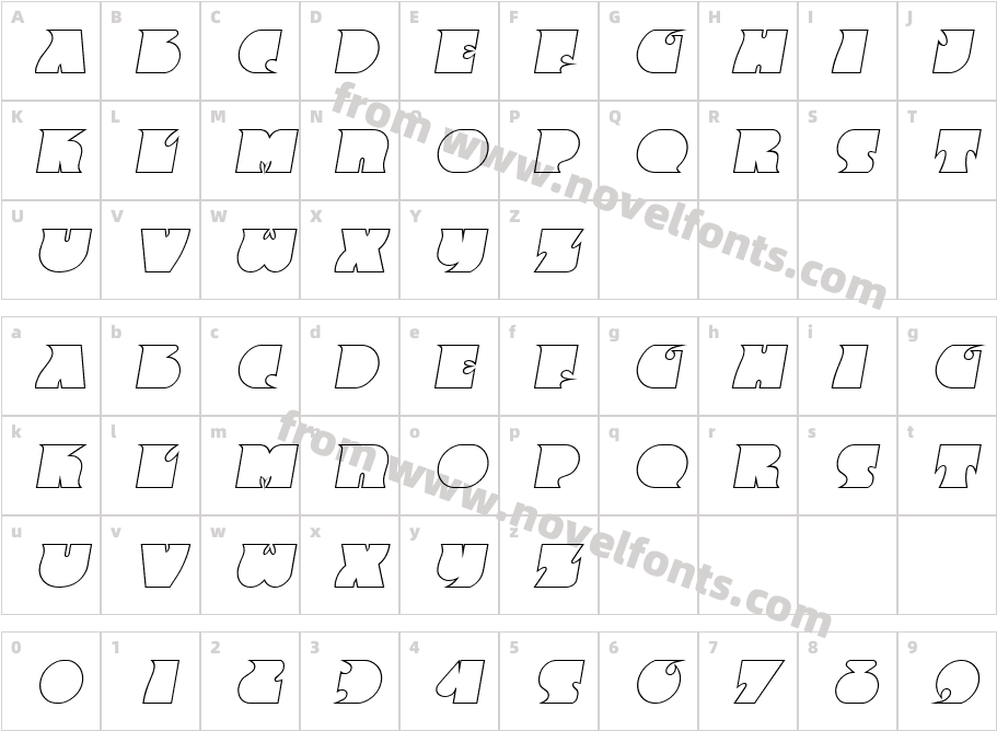 Big Moma Outline SF ItalicCharacter Map