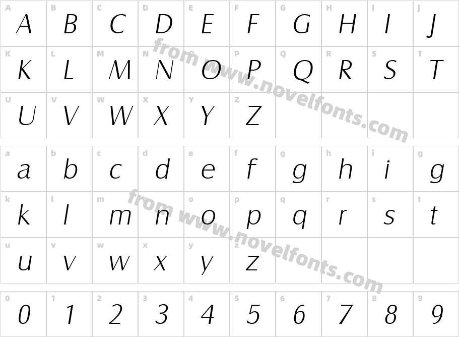 Billy Becker Extra Light ItalicCharacter Map